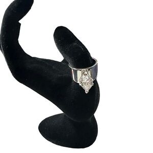 White Gold 18k HGE Signed A in Circle Silver & Large Sparkling CZ Stone Size 6.5